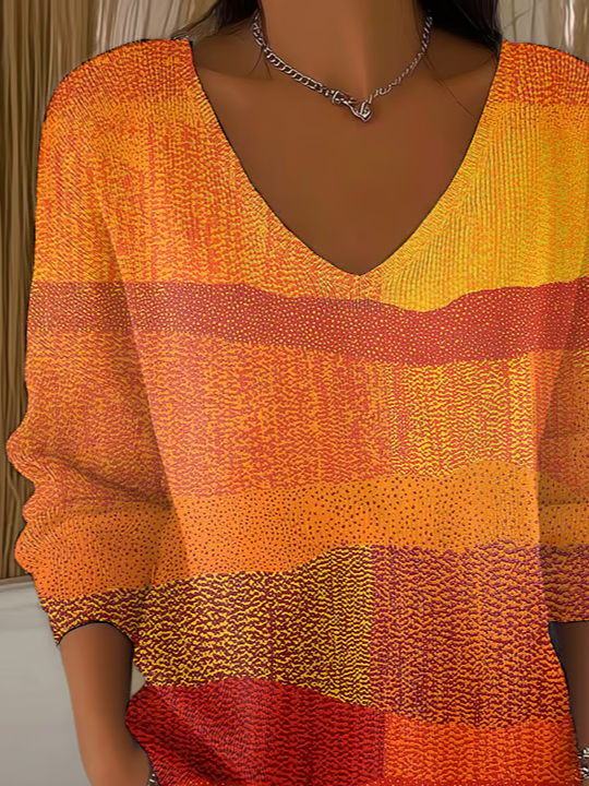 Women Abstract Long Sleeve Tee T-shirt V Neck Printing Casual Spring/Fall Top
