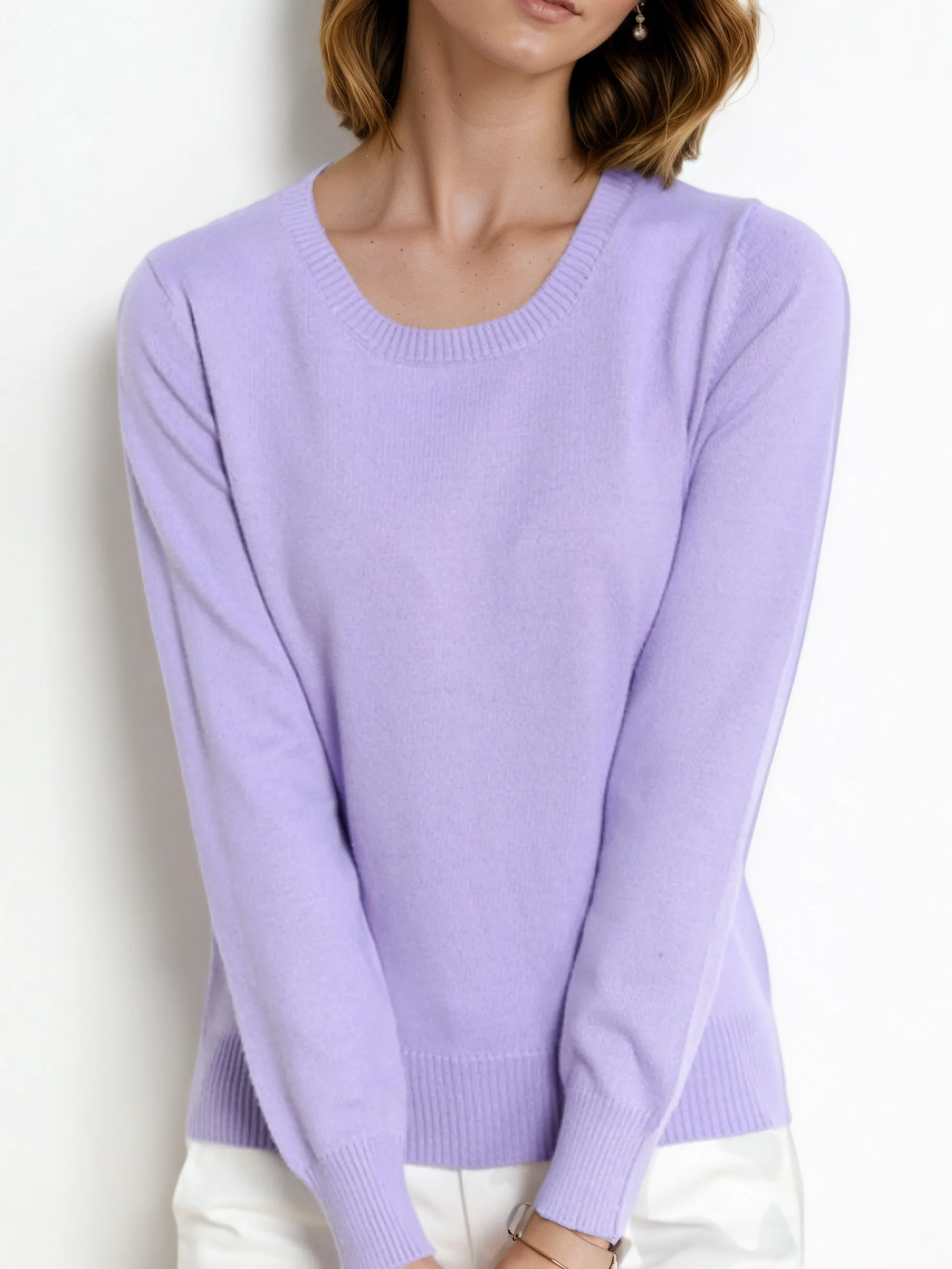 Women Plain Split Joint Spring/Fall Street Long Sleeve Crew Neck Sweater