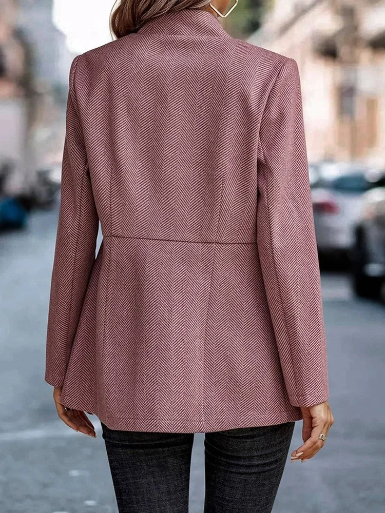 Women Spring/Fall Outerwear Casual Split Joint Geometric Long Sleeve Shawl Collar Jacket