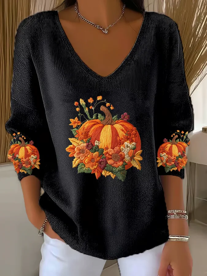 Women Floral Long Sleeve Tee T-shirt V Neck Printing Casual Spring/Fall Top