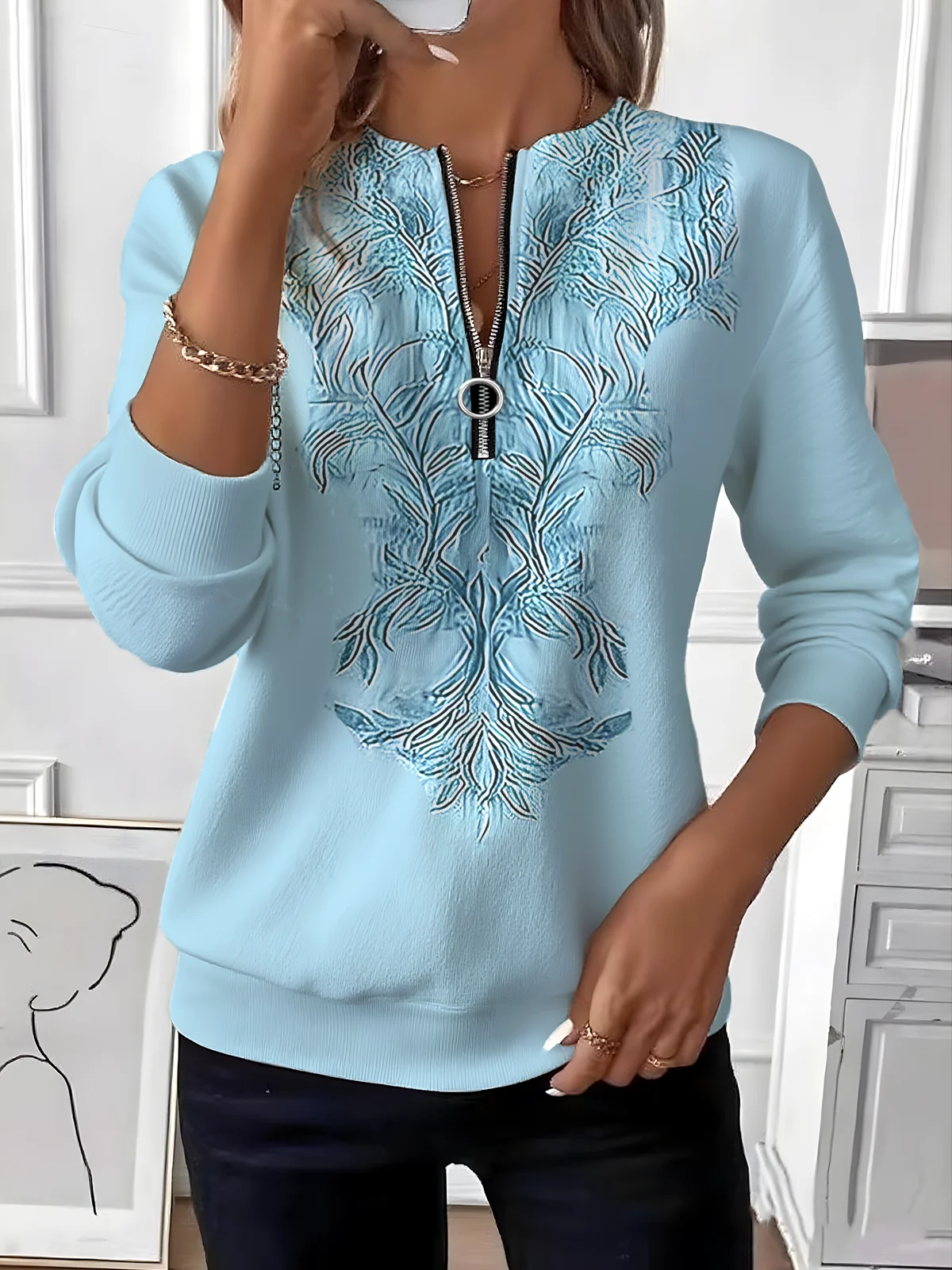 Women Ombre Crew Neck Vintage Spring/Fall Long Sleeve Sweatshirt