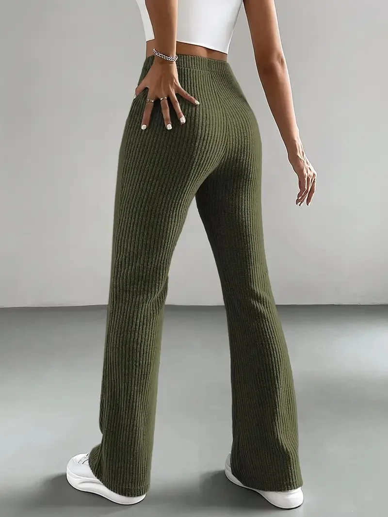 Women Plain Long Elastic Waist Pants Casual Spring/Fall Trousers