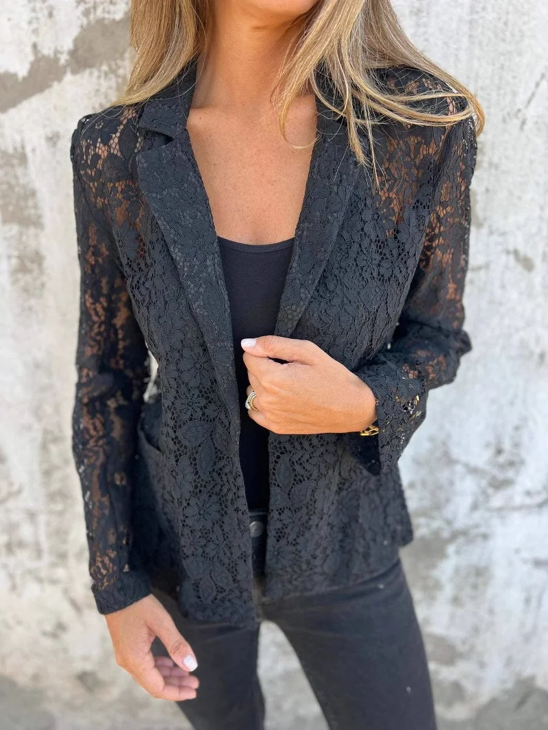 Women Floral Spring/Fall Outerwear Vintage Jacquard Long Sleeve Regular Blazer
