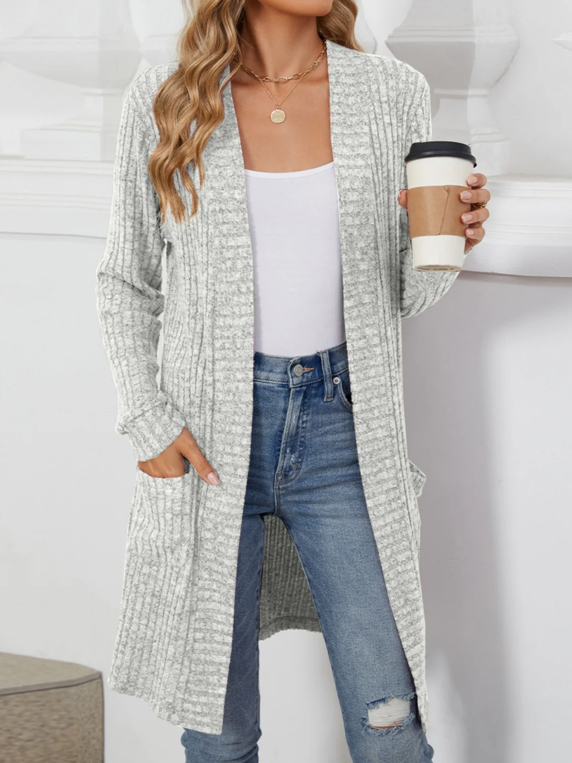 Women Plain Spring/Fall Cover-up Vintage Split Joint Lightweight Cardigan