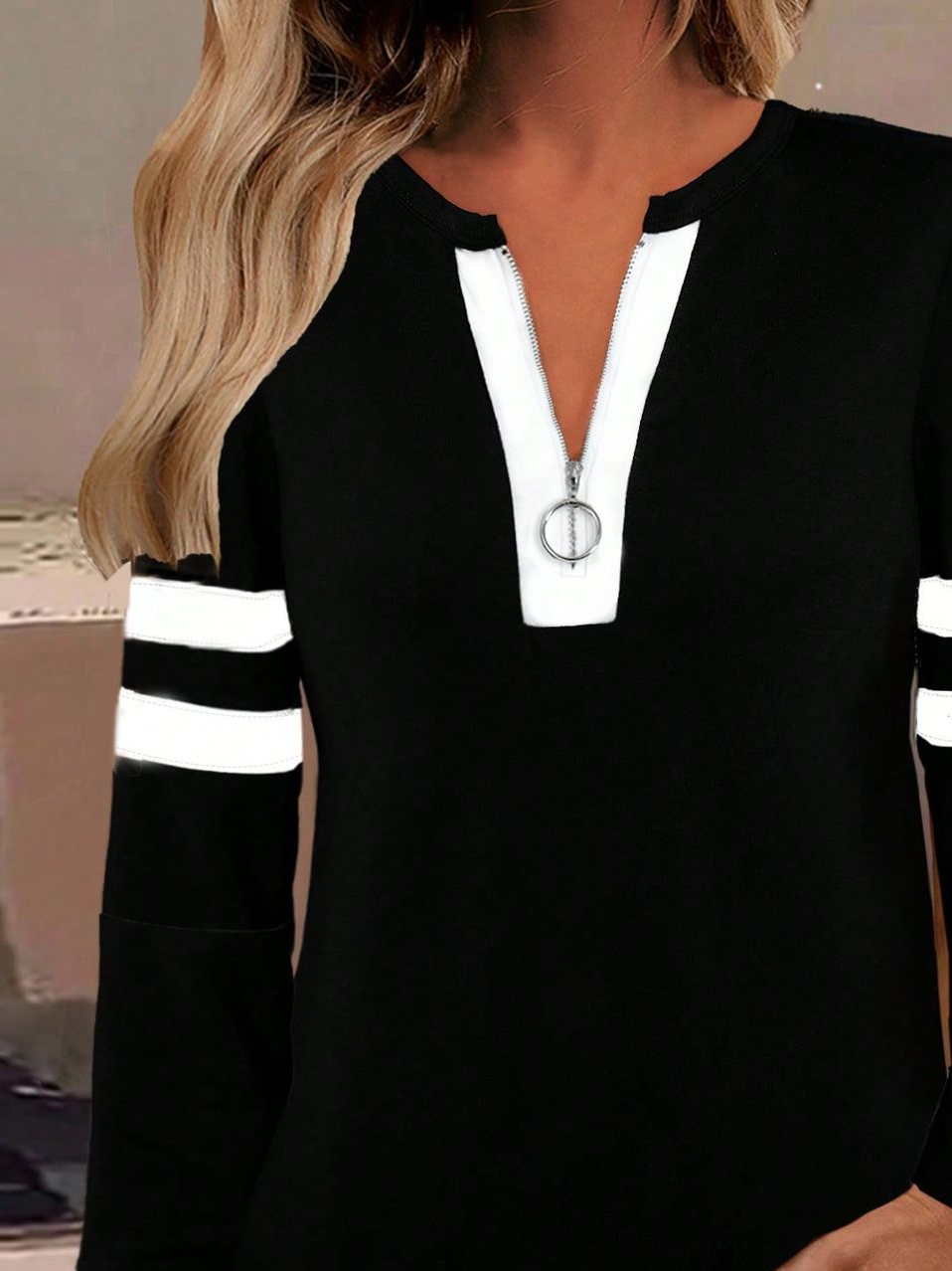 Women Striped Crew Neck Printing Casual Spring/Fall Long Sleeve Sweatshirt