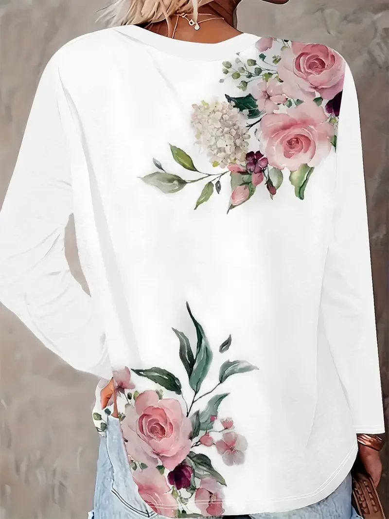 Women Floral Long Sleeve Tee T-shirt Crew Neck Printing Casual Spring/Fall Graphic Tee Top