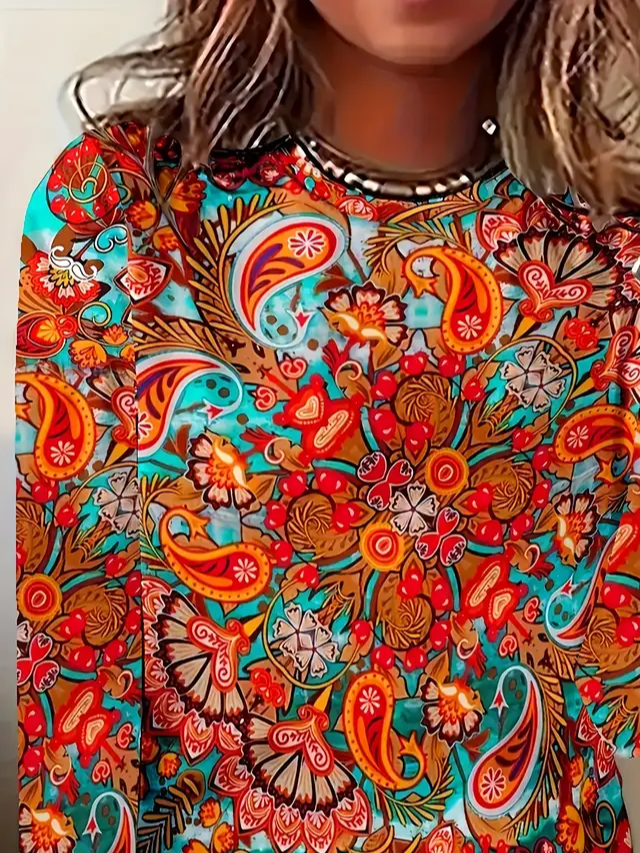 Women Floral Long Sleeve Tee T-shirt Crew Neck Printing Casual Spring/Fall Graphic Tee Top