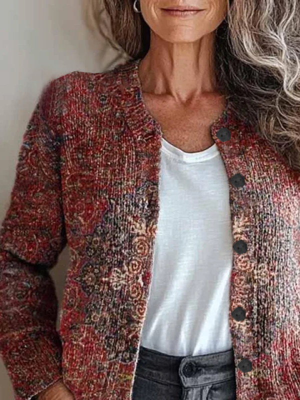 Women Ethnic Vintage Spring/Fall Printing Cardigan