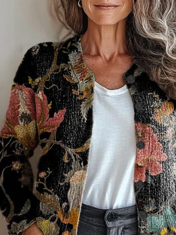 Women Floral Vintage Spring/Fall Printing Cardigan