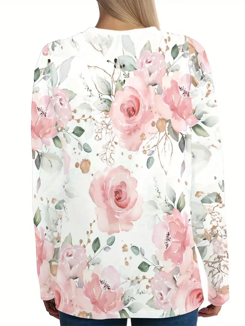 Women Floral Long Sleeve Tee T-shirt Crew Neck Printing Casual Spring/Fall Graphic Tee Top