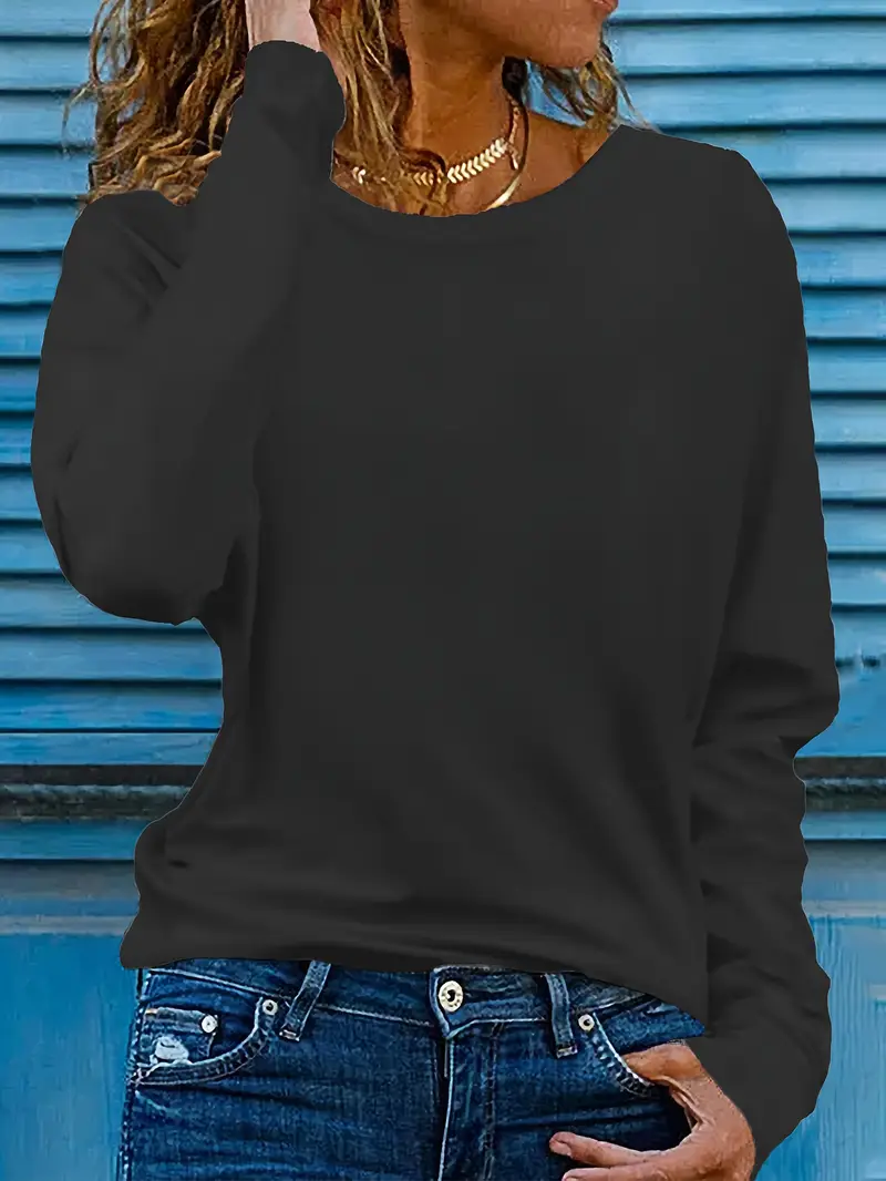 Women Plain Long Sleeve Tee T-shirt Crew Neck Printing Casual Spring/Fall Graphic Tee Top