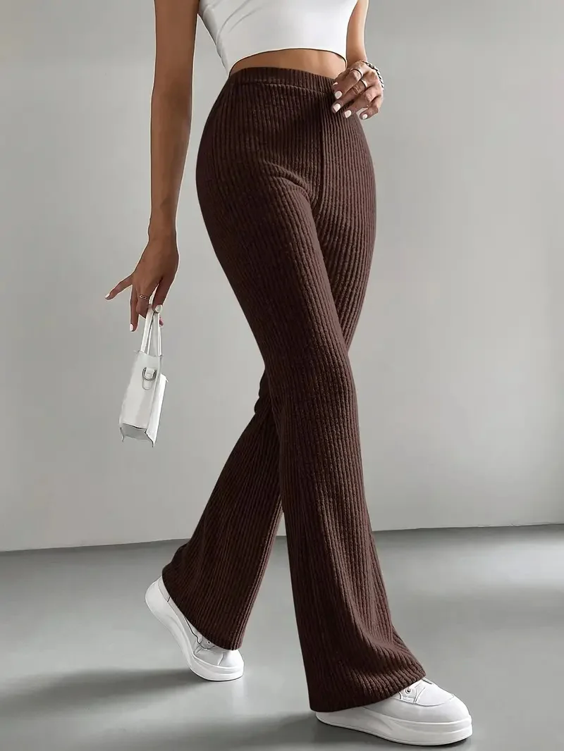 Women Plain Long Elastic Waist Pants Casual Spring/Fall Trousers