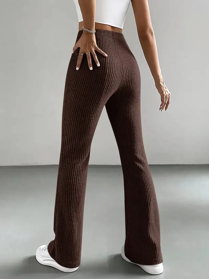 Women Plain Long Elastic Waist Pants Casual Spring/Fall Trousers