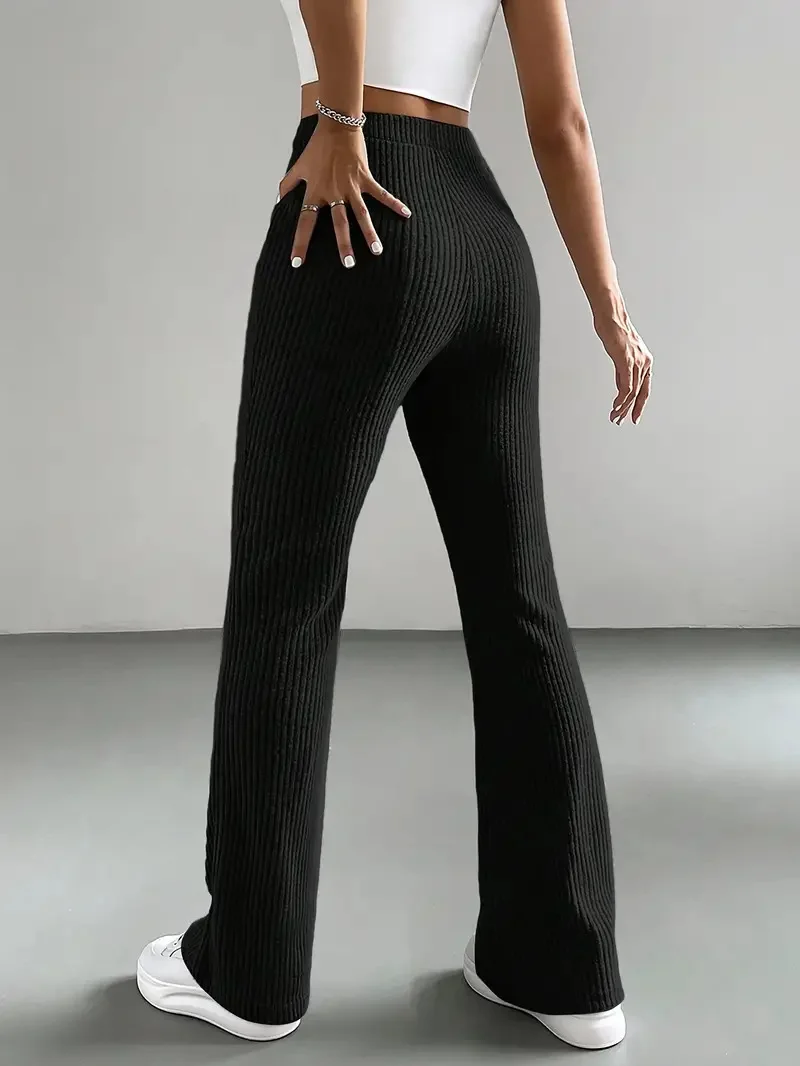 Women Plain Long Elastic Waist Pants Casual Spring/Fall Trousers