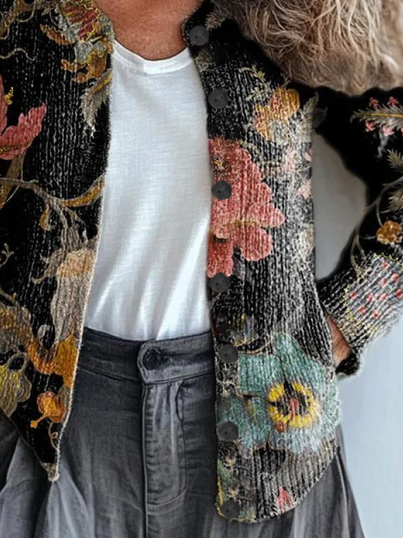 Women Floral Vintage Spring/Fall Printing Cardigan