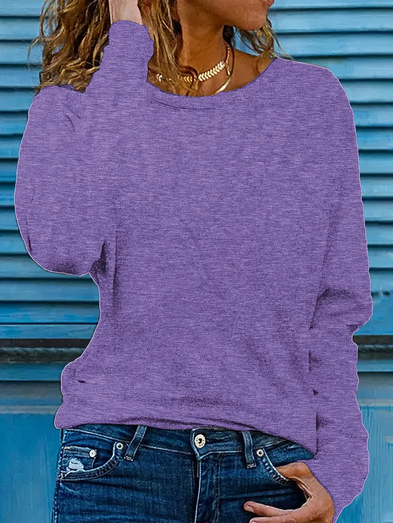 Women Plain Long Sleeve Tee T-shirt Crew Neck Printing Casual Spring/Fall Graphic Tee Top