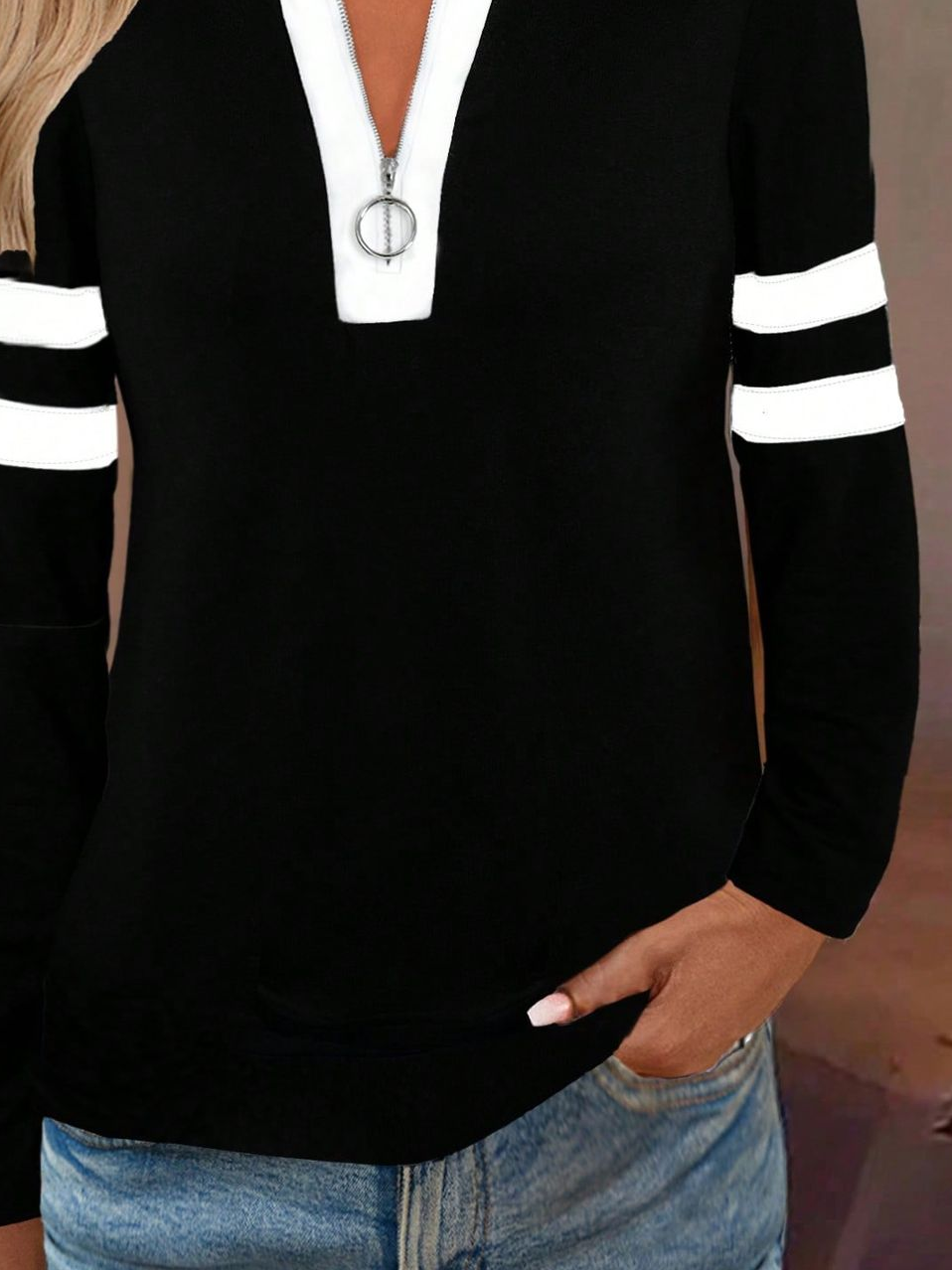 Women Striped Crew Neck Printing Casual Spring/Fall Long Sleeve Sweatshirt