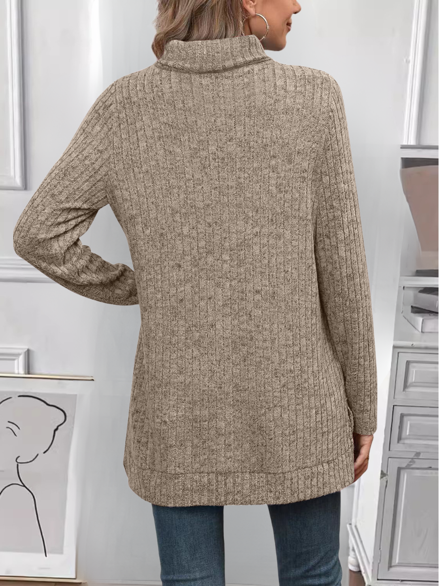 Women Plain Long Sleeve Tee T-shirt Turtleneck Split Joint Vintage Spring/Fall Top