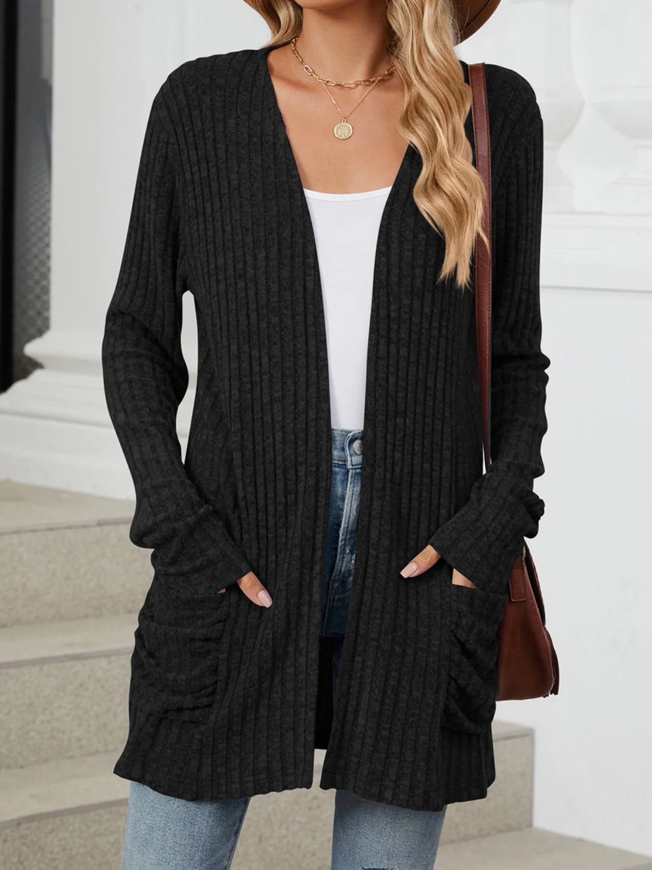 Women Plain Spring/Fall Cover-up Vintage Gathered Lightweight Cardigan