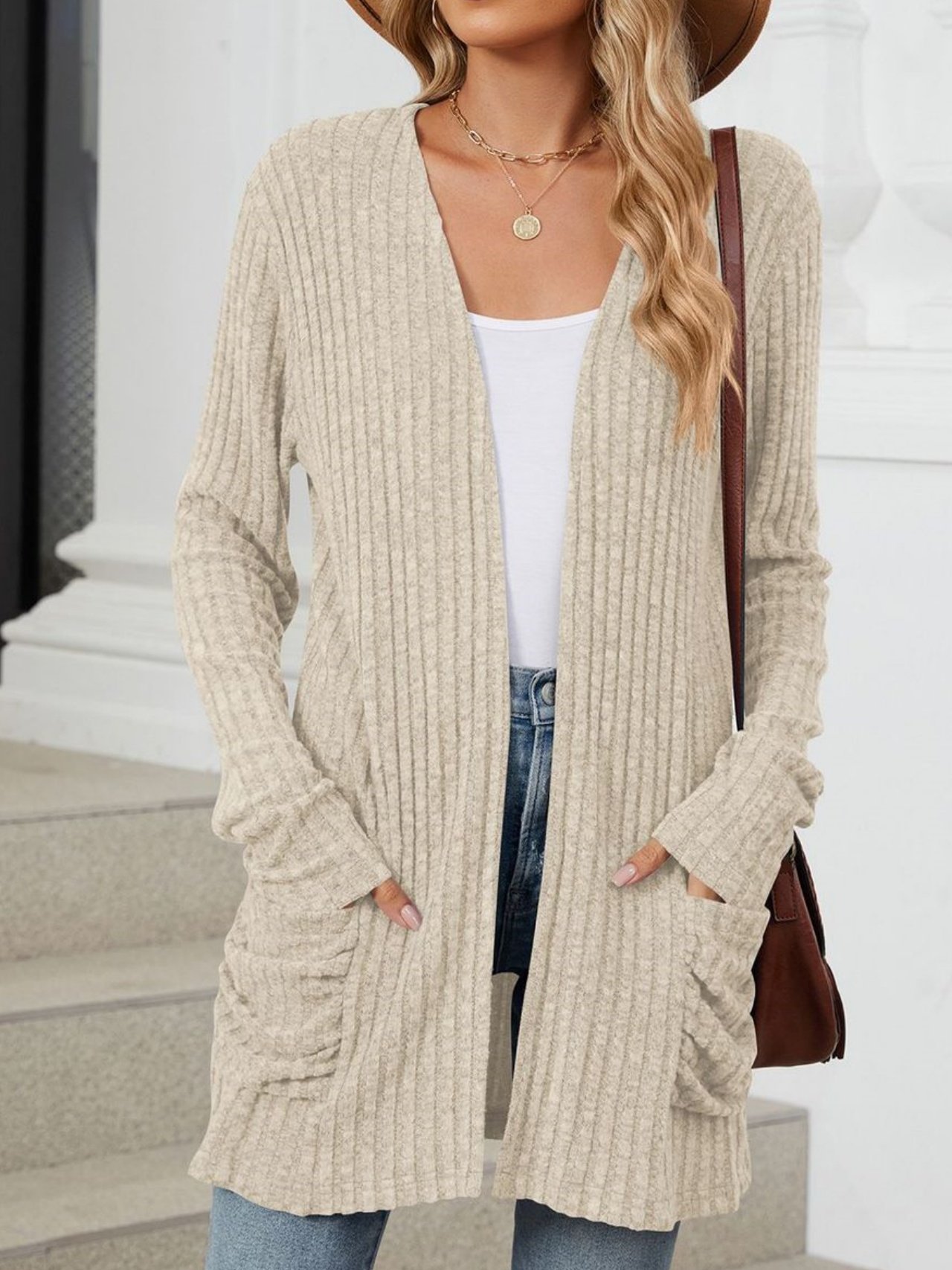 Women Plain Spring/Fall Cover-up Vintage Gathered Lightweight Cardigan