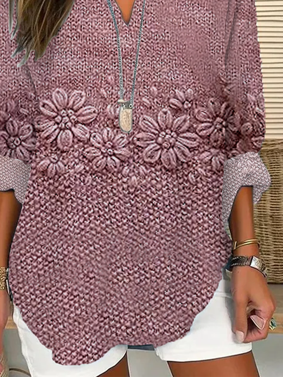 Women Floral Long Sleeve Blouse Spring/Fall Printing V Neck Daily Casual Top