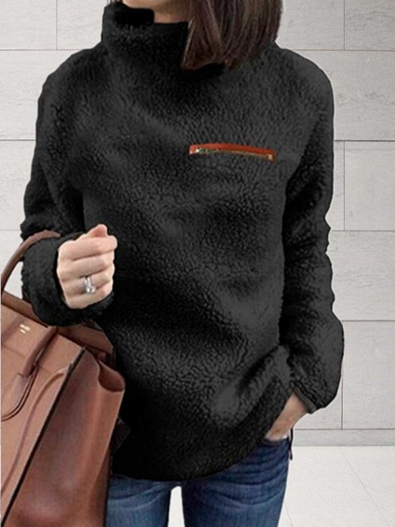 Women Plain Split Joint Winter Casual Long Sleeve Crew Neck Cotton Sweater