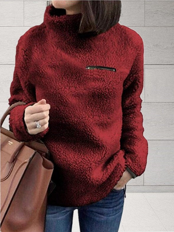 Women Plain Split Joint Winter Casual Long Sleeve Crew Neck Cotton Sweater