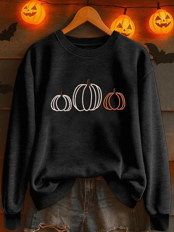 Women Halloween (pumpkin) Crew Neck Printing Casual Spring/Fall Long Sleeve Sweatshirt