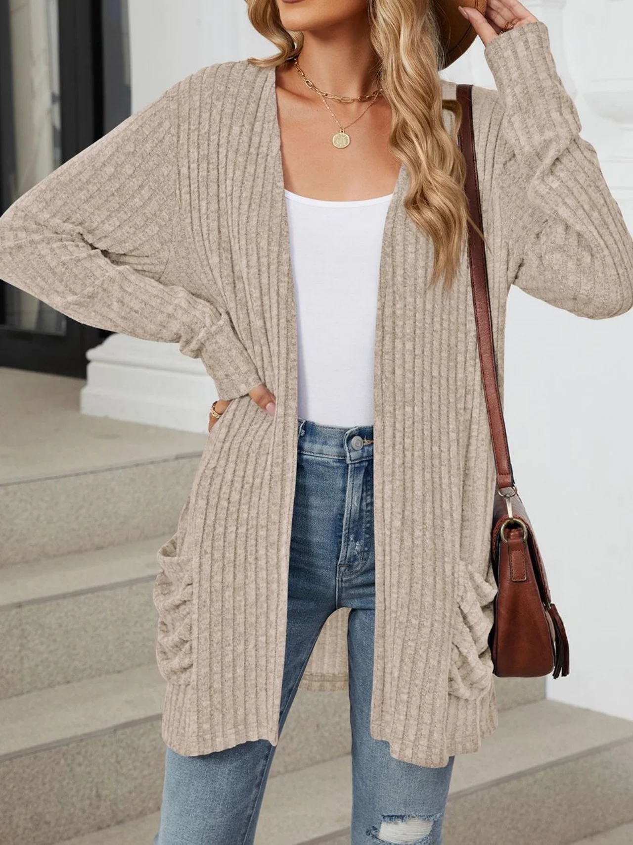 Women Plain Spring/Fall Cover-up Vintage Gathered Lightweight Cardigan
