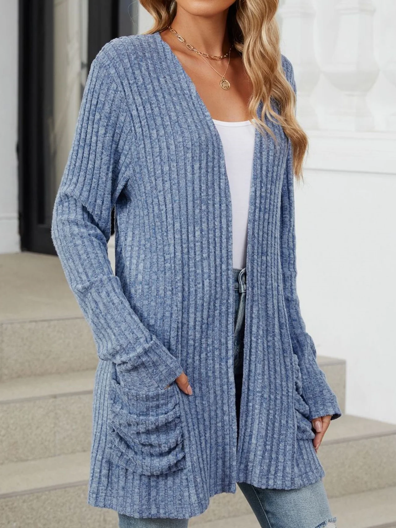 Women Plain Spring/Fall Cover-up Vintage Gathered Lightweight Cardigan