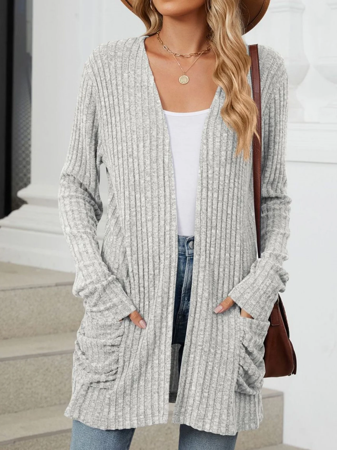 Women Plain Spring/Fall Cover-up Vintage Gathered Lightweight Cardigan