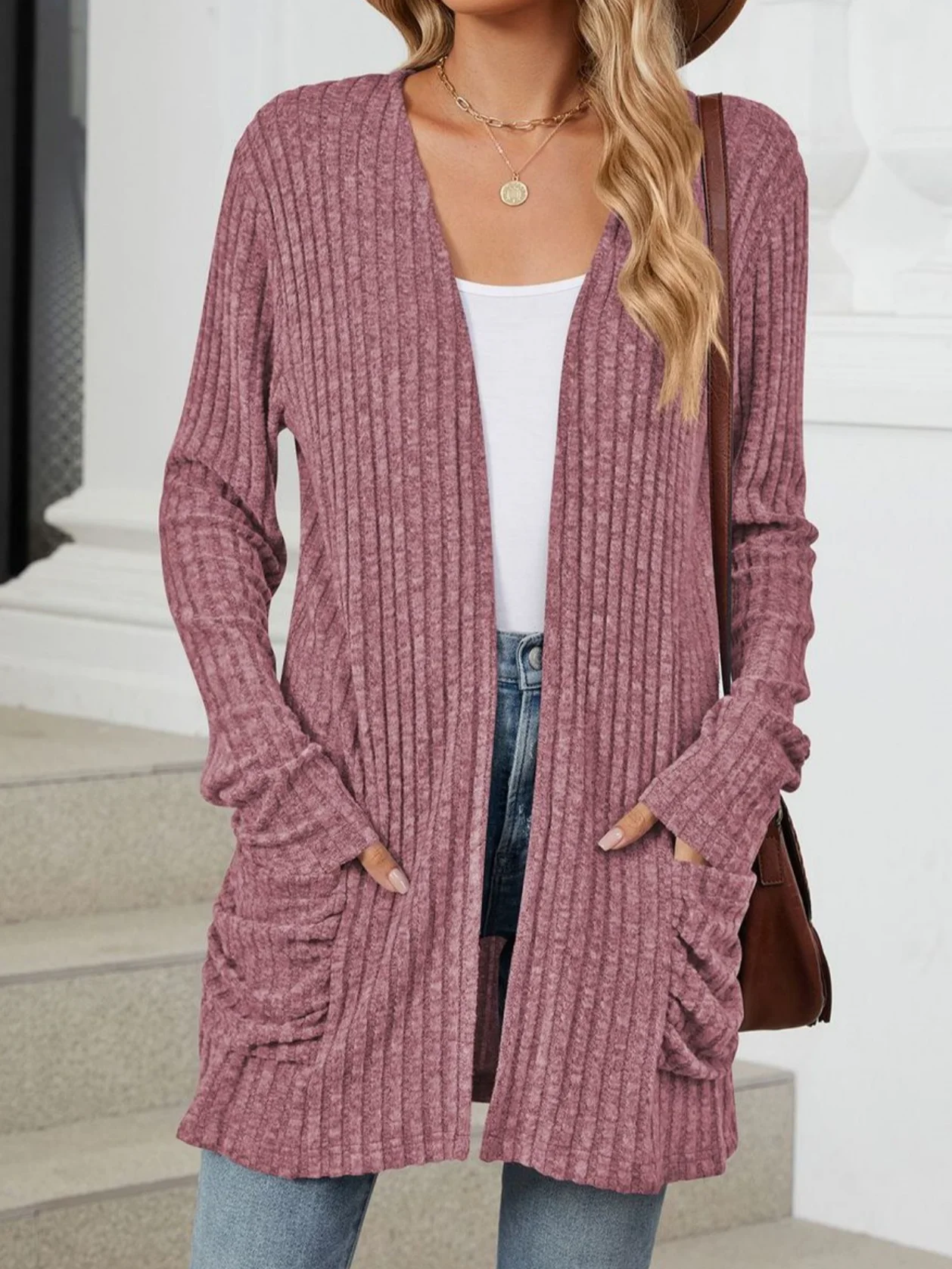 Women Plain Spring/Fall Cover-up Vintage Gathered Lightweight Cardigan