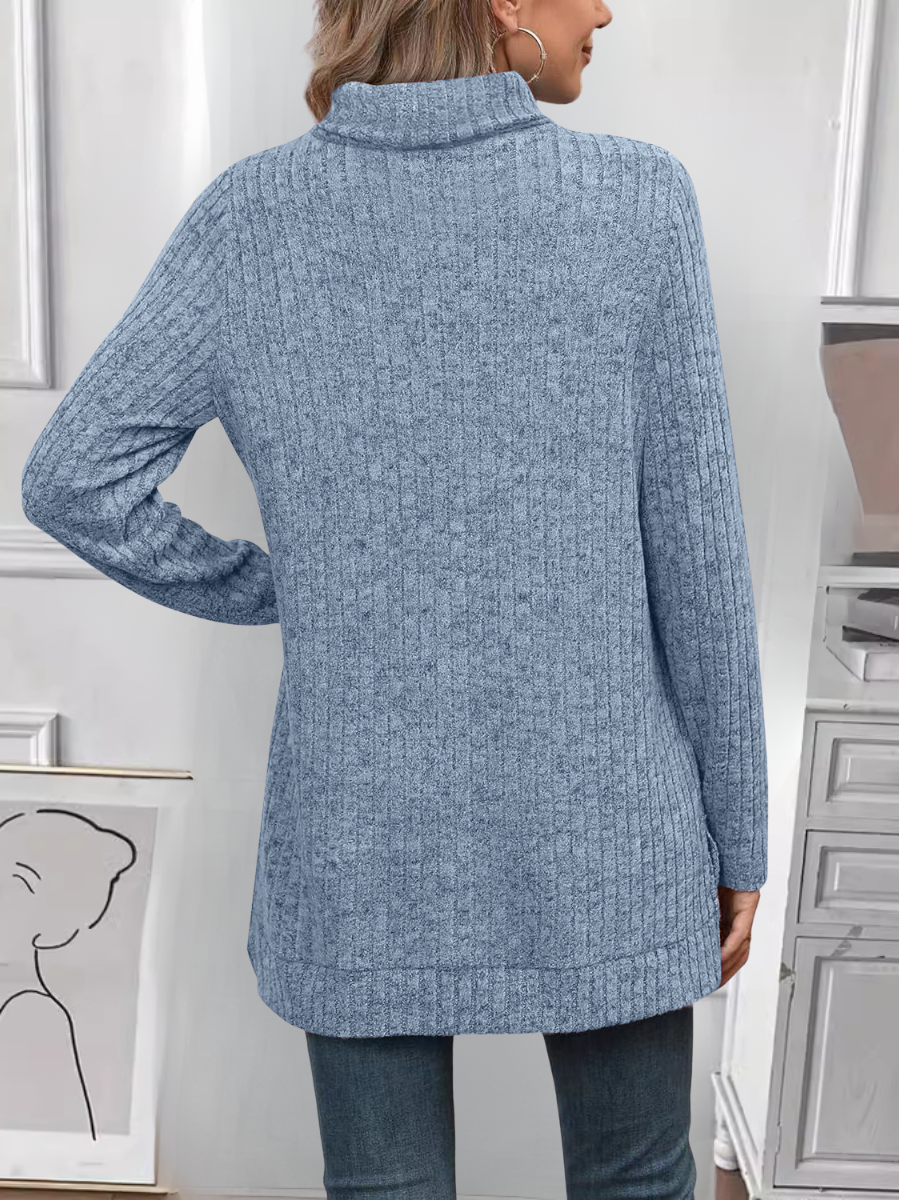 Women Plain Long Sleeve Tee T-shirt Turtleneck Split Joint Vintage Spring/Fall Top