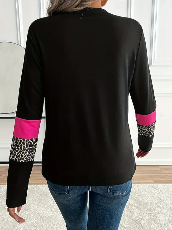Women Leopard Long Sleeve Tee T-shirt Crew Neck Printing Casual Spring/Fall Graphic Tee Top