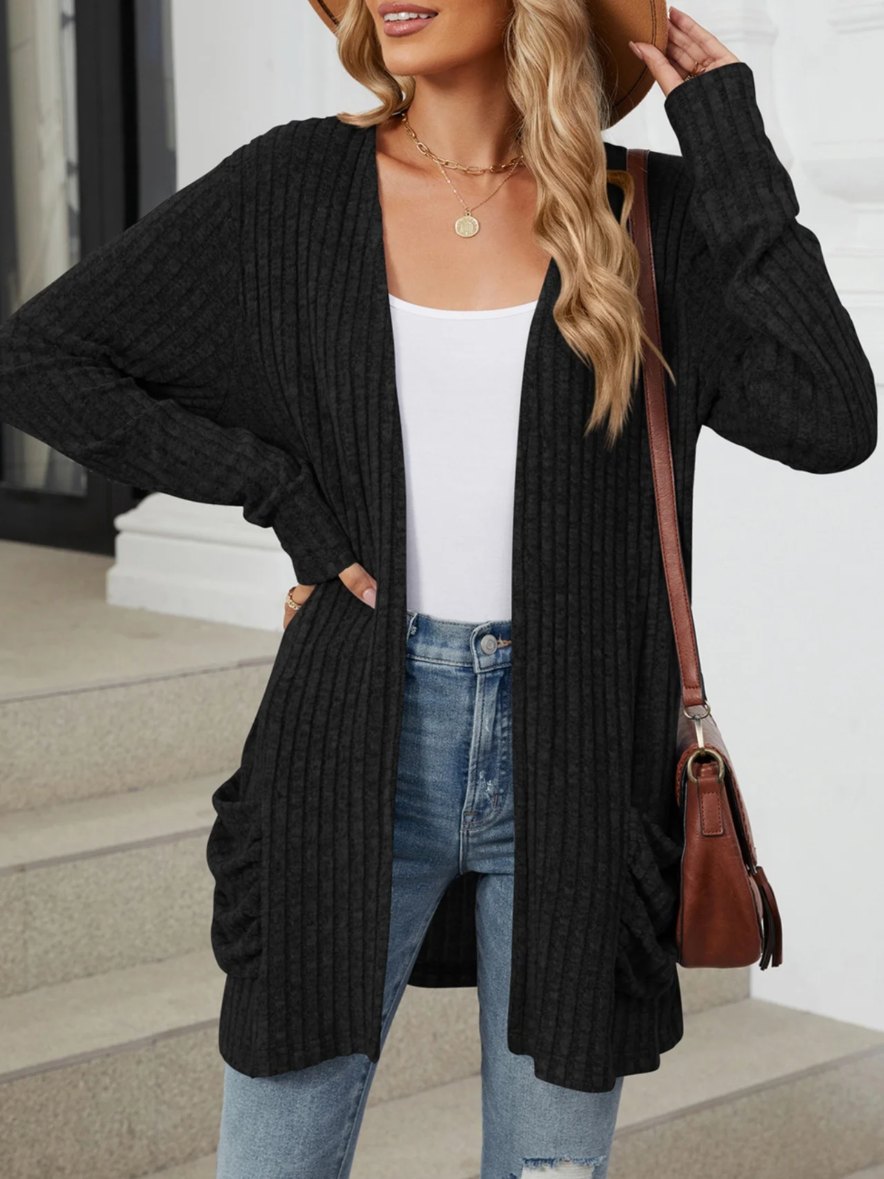 Women Plain Spring/Fall Cover-up Vintage Gathered Lightweight Cardigan