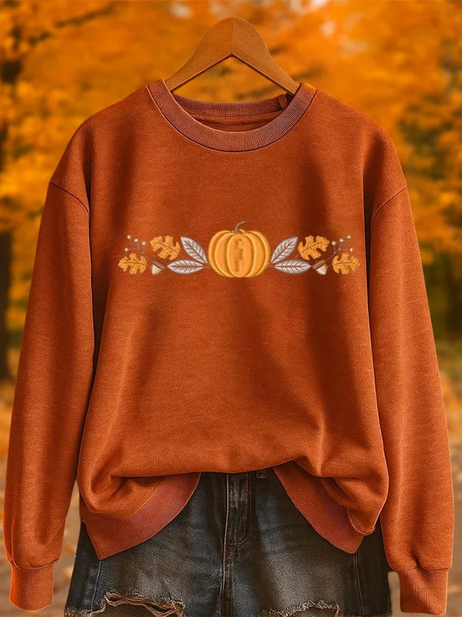 Women Maple Leaf Crew Neck Printing Casual Spring/Fall Long Sleeve Sweatshirt