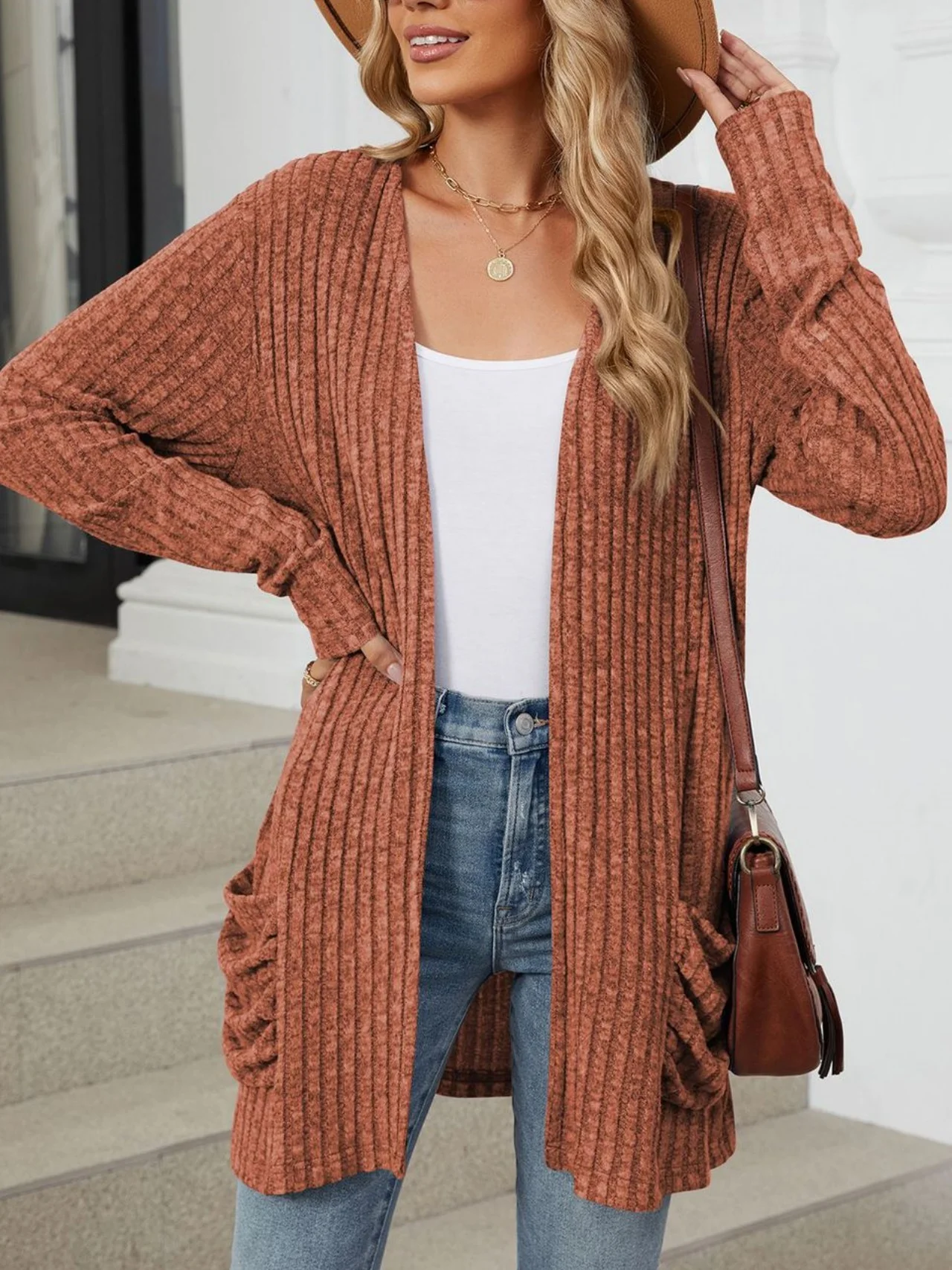 Women Plain Spring/Fall Cover-up Vintage Gathered Lightweight Cardigan