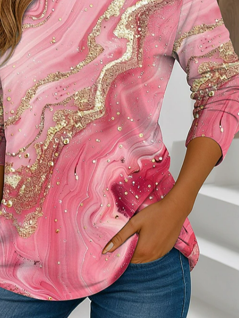 Women Abstract Long Sleeve Tee T-shirt Crew Neck Printing Casual Spring/Fall Graphic Tee Top