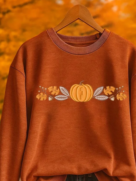 Women Maple Leaf Crew Neck Printing Casual Spring/Fall Long Sleeve Sweatshirt