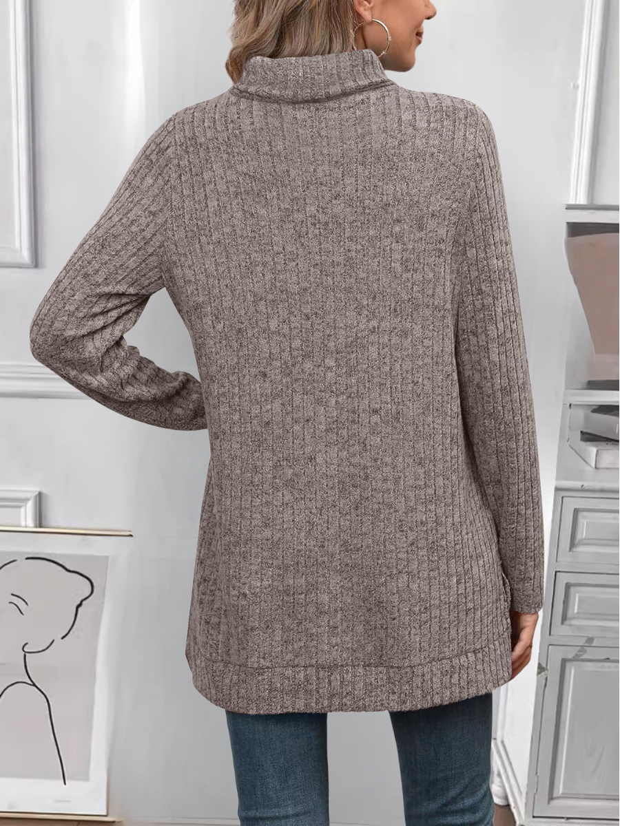 Women Plain Long Sleeve Tee T-shirt Turtleneck Split Joint Vintage Spring/Fall Top