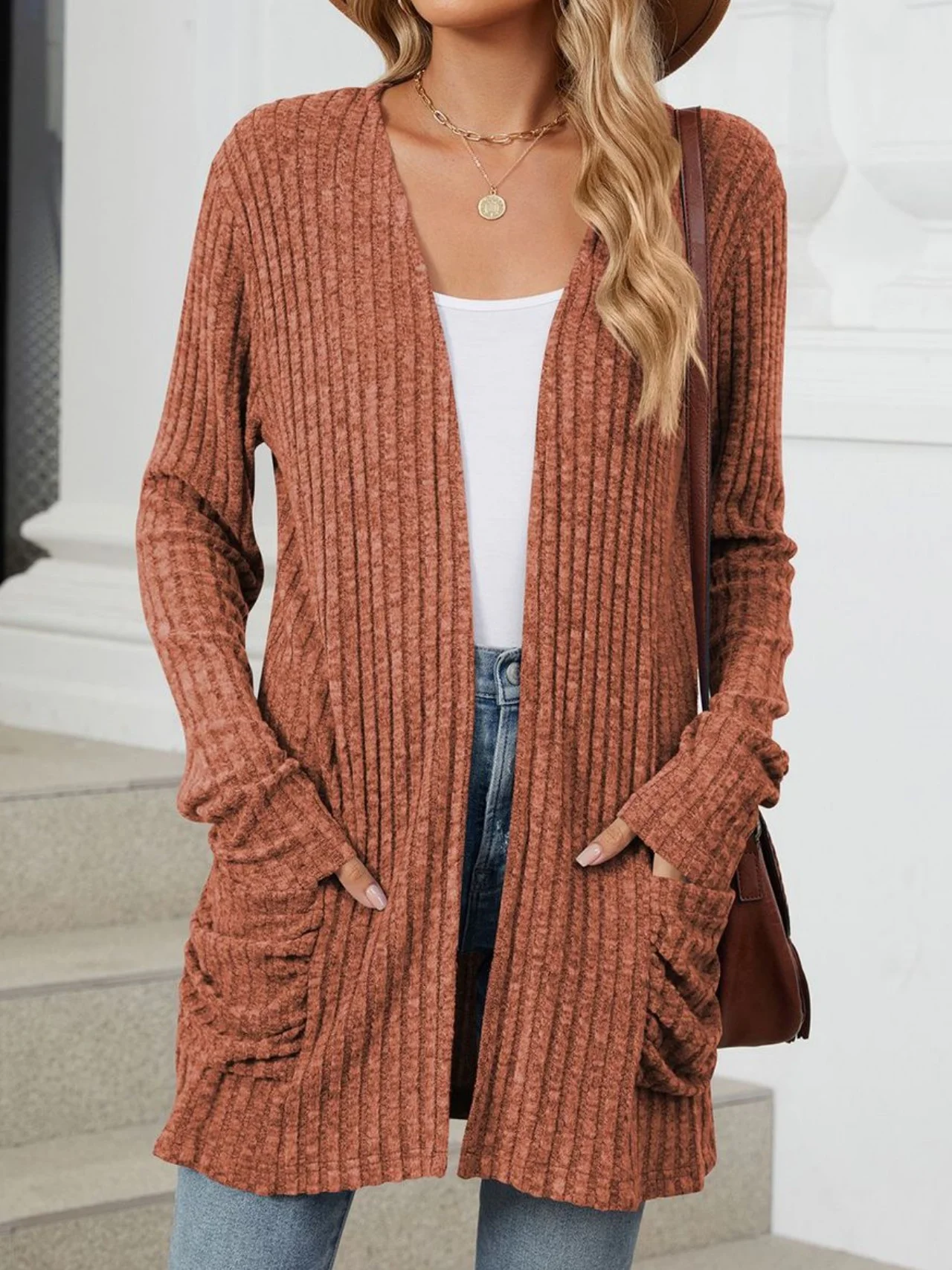 Women Plain Spring/Fall Cover-up Vintage Gathered Lightweight Cardigan