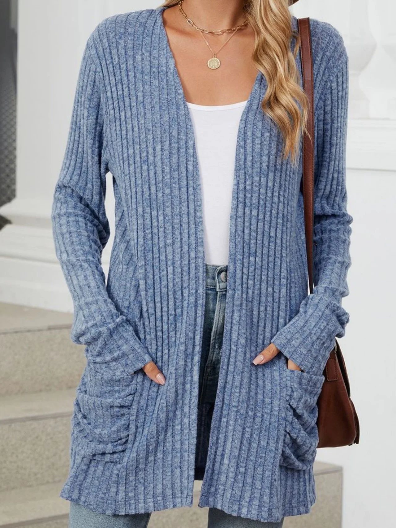 Women Plain Spring/Fall Cover-up Vintage Gathered Lightweight Cardigan