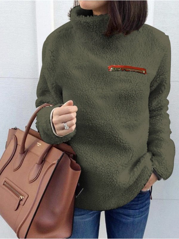 Women Plain Split Joint Winter Casual Long Sleeve Crew Neck Cotton Sweater