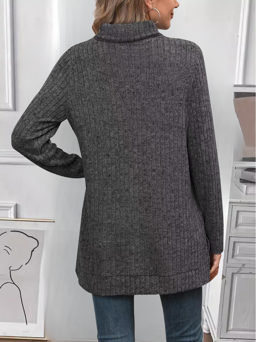 Women Plain Long Sleeve Tee T-shirt Turtleneck Split Joint Vintage Spring/Fall Top