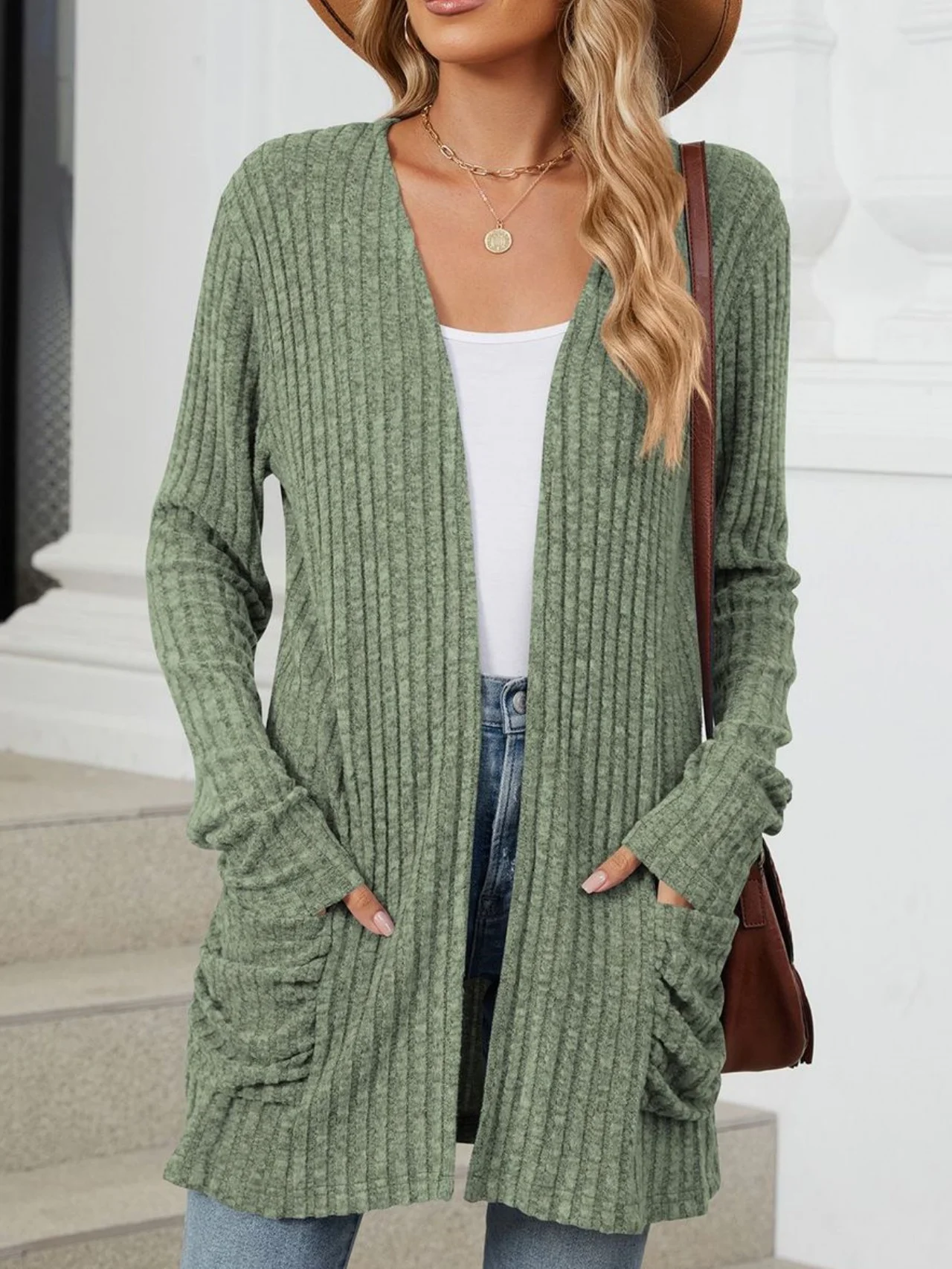 Women Plain Spring/Fall Cover-up Vintage Gathered Lightweight Cardigan