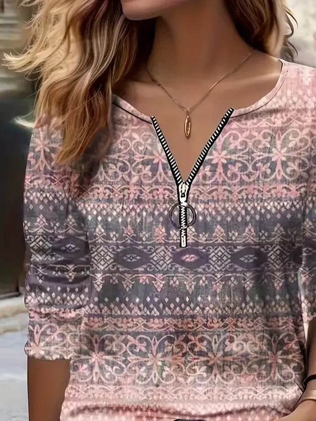 Women Ethnic Crew Neck Printing Casual Spring/Fall Long Sleeve Sweatshirt