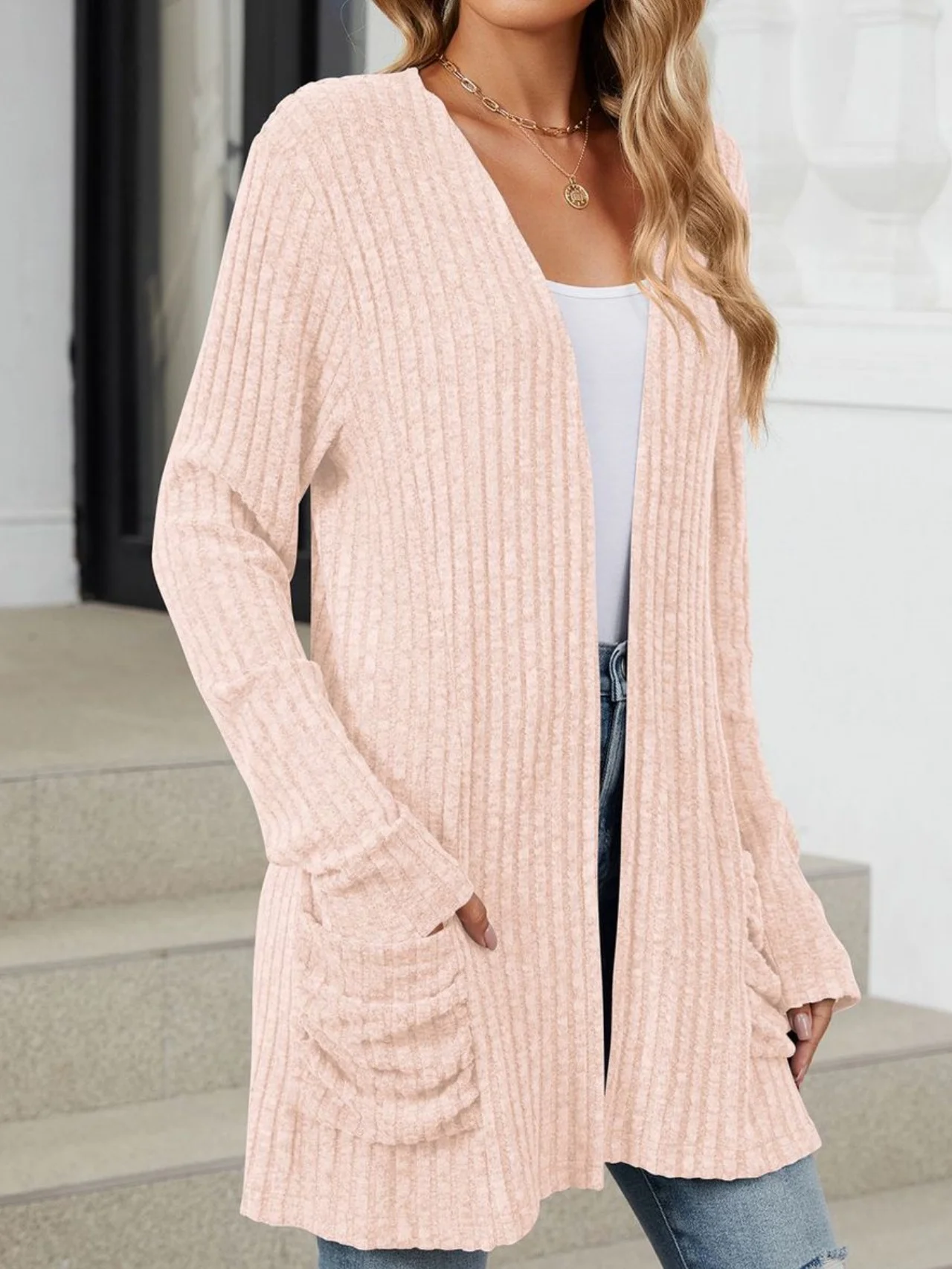 Women Plain Spring/Fall Cover-up Vintage Gathered Lightweight Cardigan