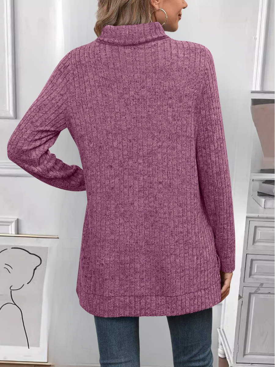 Women Plain Long Sleeve Tee T-shirt Turtleneck Split Joint Vintage Spring/Fall Top