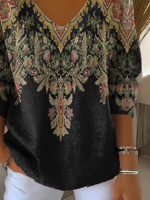 Women Floral Long Sleeve Tee T-shirt V Neck Printing Casual Spring/Fall Top