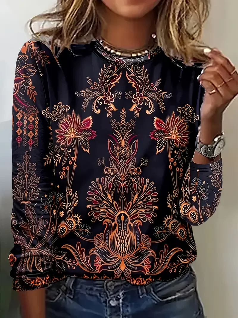 Women Floral Long Sleeve Tee T-shirt Crew Neck Printing Casual Spring/Fall Graphic Tee Top